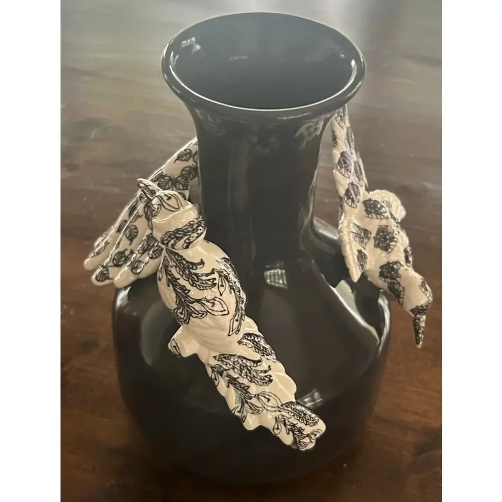 Anthropologie Black Vase Black White Color Vintage‎ Art Birds Home Decoration